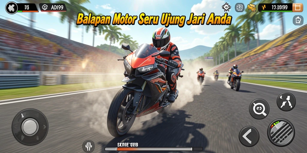 Tampilan gameplay mendebarkan di balapan motor ADI99.