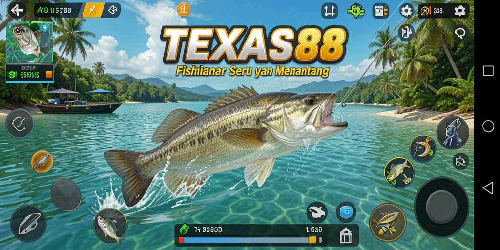Screenshot utama TEXAS88 menampilkan gameplay memancing yang mendebarkan.